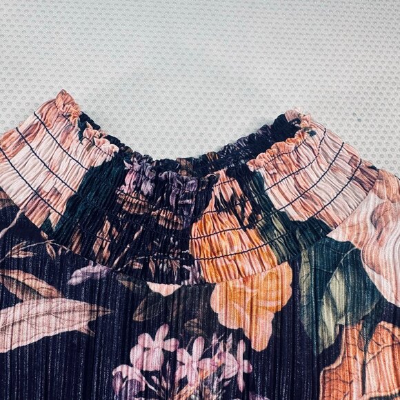 Chicos Womens Size M Floral Print Long Sleeve Blouse Multicolor Crinkle Texture - Picture 3 of 8